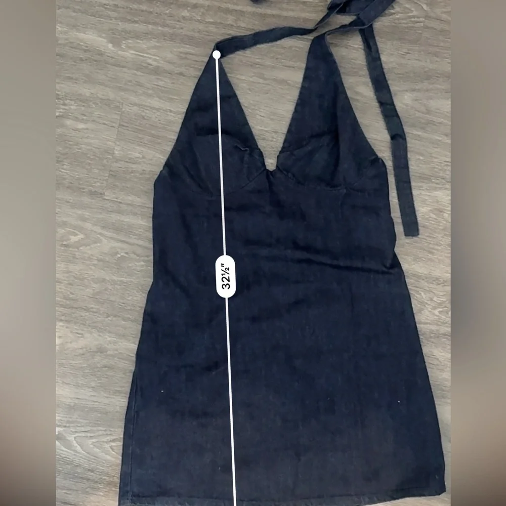 NWT FREE PEOPLE TREVI denim Navy Halter Backless Mini Dress L - Picture 10 of 10